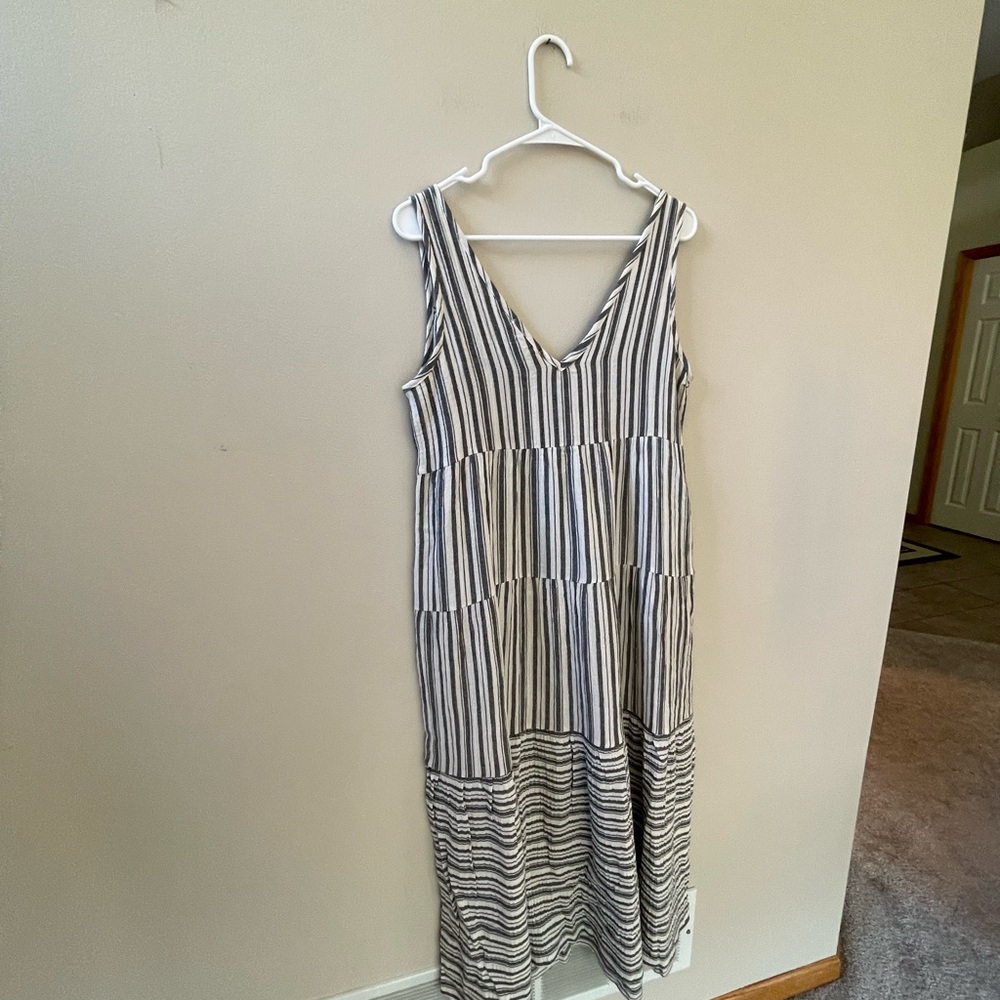 Marine Layer Black and White Striped Ruffled V-Neck Maxi Dress, Sz S - Picture 9 of 10